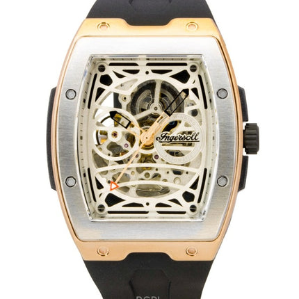 Ingersoll Challenger PU -kumiranneke, hopeinen luurankokellotaulu, automaattinen I12302 miesten kello