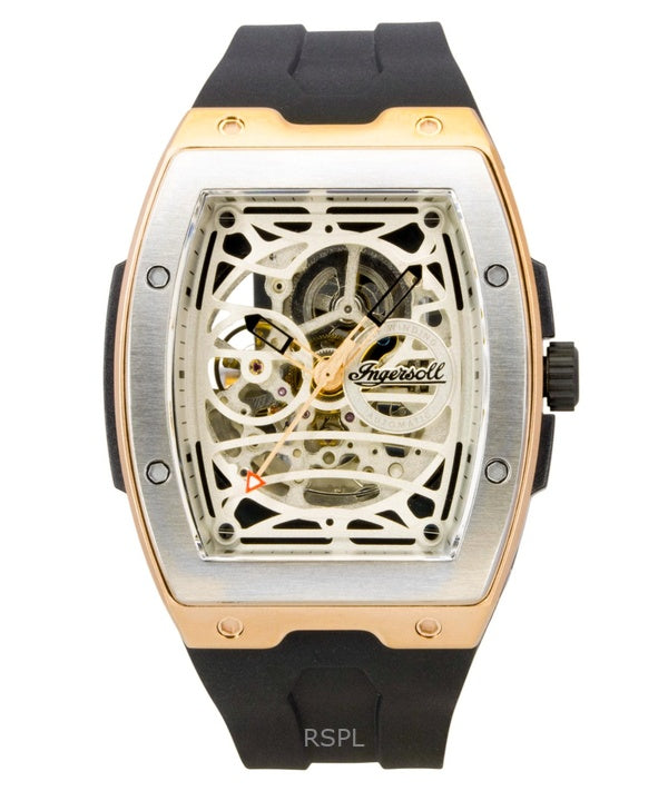 Ingersoll Challenger PU -kumiranneke, hopeinen luurankokellotaulu, automaattinen I12302 miesten kello