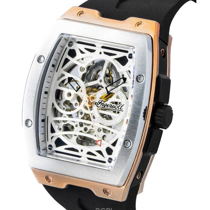 Ingersoll Challenger PU -kumiranneke, hopeinen luurankokellotaulu, automaattinen I12302 miesten kello