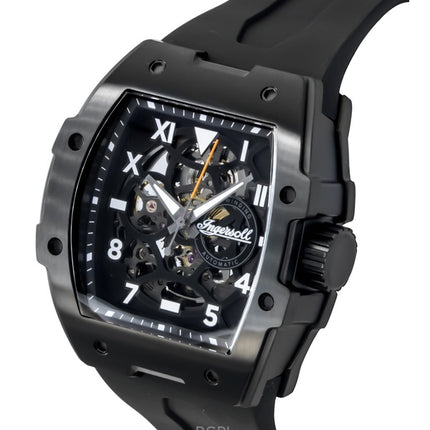 Ingersoll The Play -polyuretaanirannekkeen musta luurankokellotaulu automaattinen I15302 miesten kello