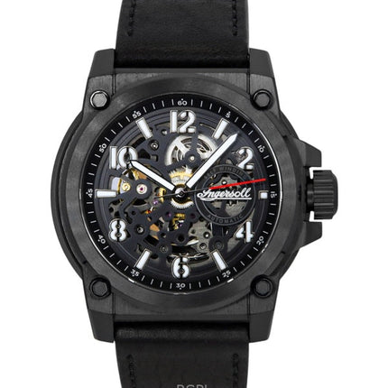 Ingersoll The Anvil -nahkahihnalla, mustalla luurankokellotaululla, automaattinen I16602 miesten kello