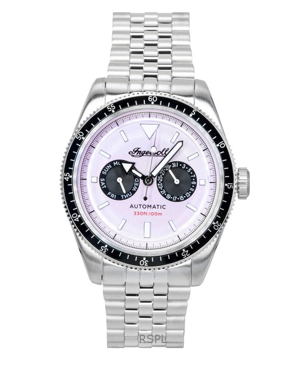 Ingersoll Outlaw ruostumattomasta teräksestä valmistettu vaaleanpunainen kellotaulu automaattinen I17201 miesten kello