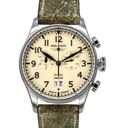 Iron Annie Flight Control Chronograph Nahkahihna Beige Täysi Valoinen Kellotaulu Automaattinen 51865 Miesten kello
