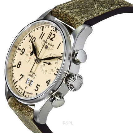 Iron Annie Flight Control Chronograph Nahkahihna Beige Täysi Valoinen Kellotaulu Automaattinen 51865 Miesten kello