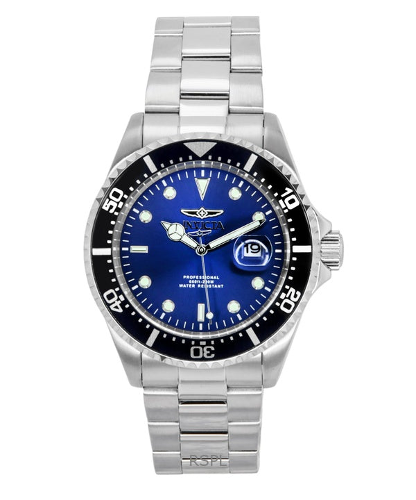 Invicta Pro Diver ruostumattomasta teräksestä valmistettu sinisellä kellotaululla varustettu kvartsi-sukeltajan 22054 200M miesten kello
