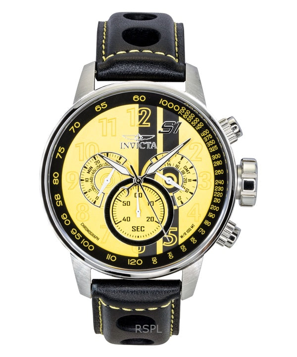Invicta S1 Rally Chronograph GMT nahkaranneke keltainen ja musta kellotaulu kvartsi 48616 100M miesten kello