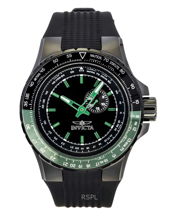 Invicta Aviator musta silikoniranneke mustalla kellotaululla kvartsi 49731 100M miesten kello