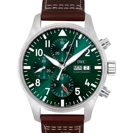 IWC Pilots Chronograph -nahkahihnan vihreä soittaa -automaattinen IW378005 100M miesten kello