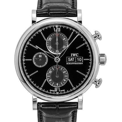 IWC Portofino Chronograph -nahkahihnan musta kellotaulu automaattinen IW391029 miesten kello