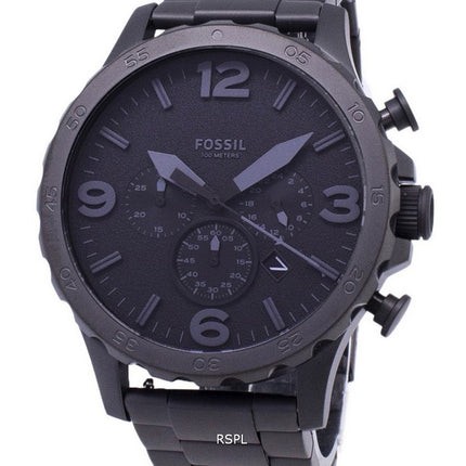 Fossiilisten Nate Chronograph Black Dial musta ioni päällystetty JR1401 Miesten kello