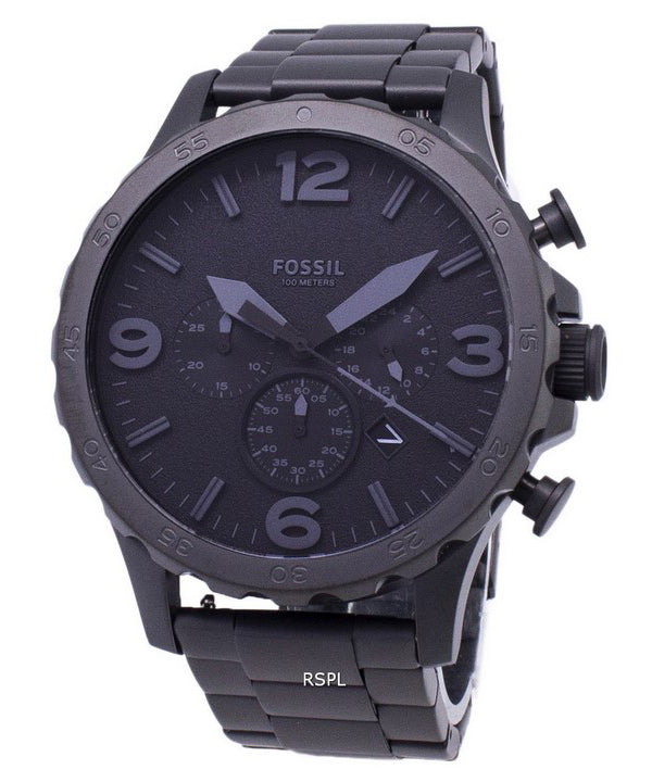 Fossiilisten Nate Chronograph Black Dial musta ioni päällystetty JR1401 Miesten kello