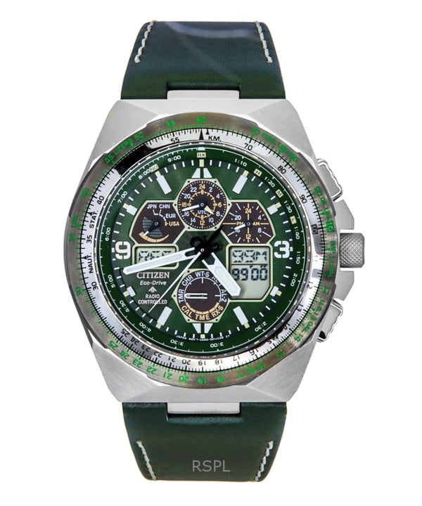 Citizen Promaster Skyhawk AT Perpetual Calendar Chronograph Green Dial Eco-Drive Diver&#39;s JY8147-01X 200M miesten kello