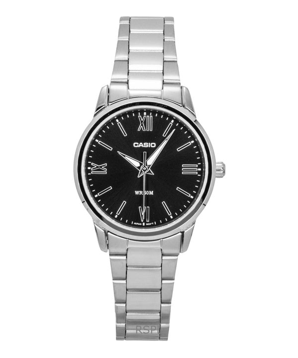 Casio analoginen ruostumattomasta teräksestä valmistettu musta kellotaulu kvartsi LTP-1303DD-1AV naisten kello