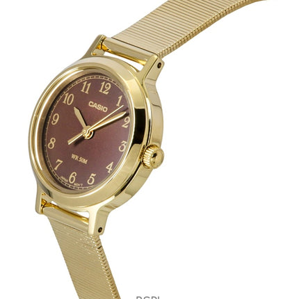 Casio Standard Analoginen kultasävyinen ruostumaton teräs ruskea kellotaulu kvartsi LTP-B170G-5BV naisten kello