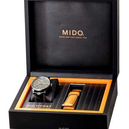 Mido Multifort Special Edition -nahkaranneke, musta kellotaulu, automaattinen M005.430.36.051.80 100M miesten kello lisärannekkeella