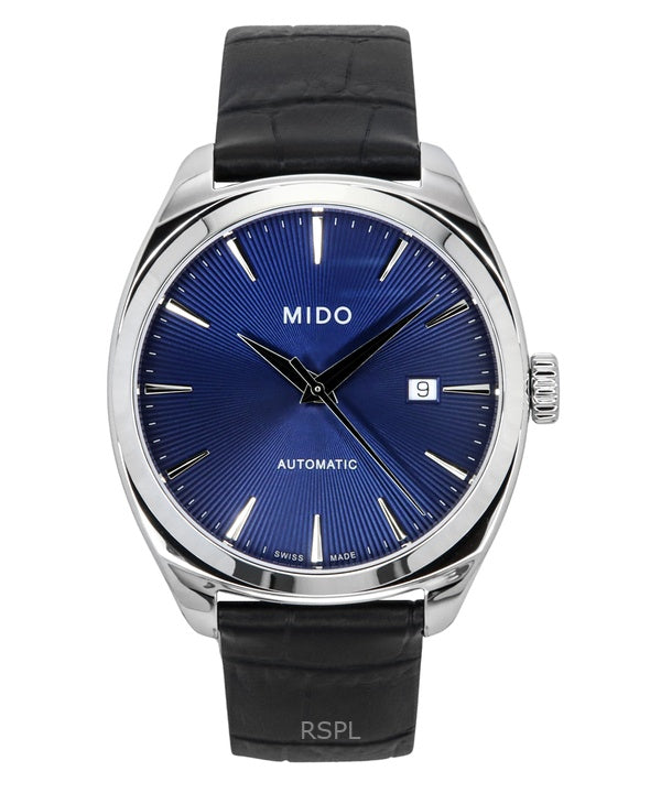 Mido Belluna Royal Gent musta nahkaranneke sininen kellotaulu automaattinen M024.507.16.041.00 miesten kello