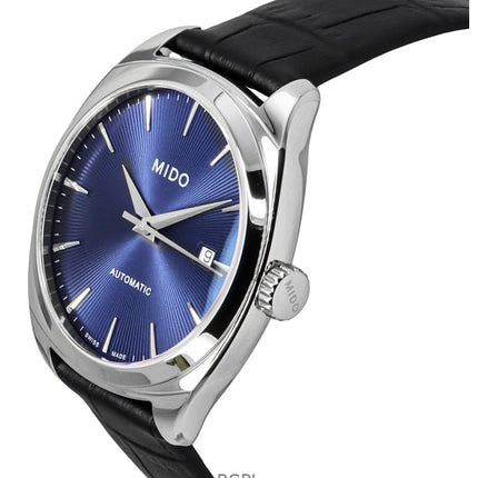 Mido Belluna Royal Gent musta nahkaranneke sininen kellotaulu automaattinen M024.507.16.041.00 miesten kello