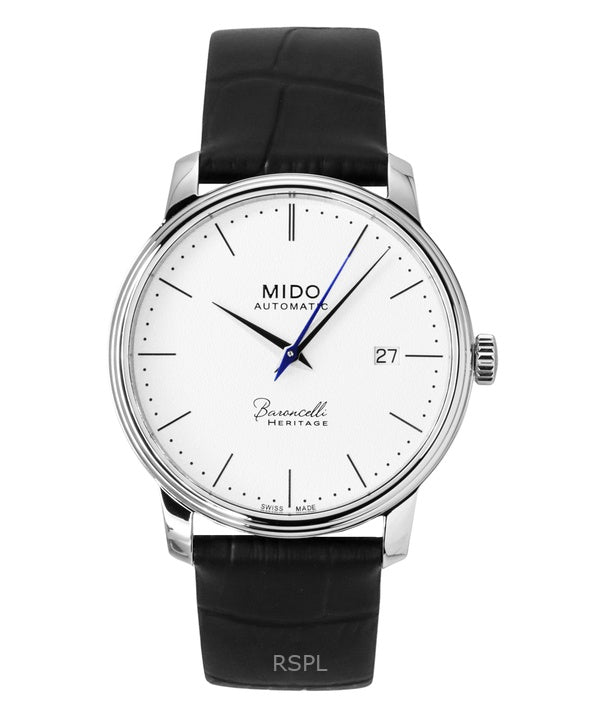 Mido Baroncelli Heritage -nahkaranneke, valkoinen kellotaulu, automaattinen M027.407.16.010.00 miesten kello