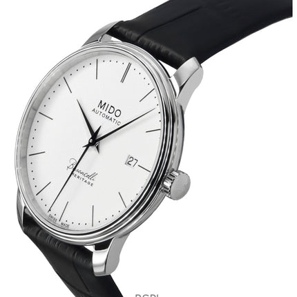 Mido Baroncelli Heritage -nahkaranneke, valkoinen kellotaulu, automaattinen M027.407.16.010.00 miesten kello