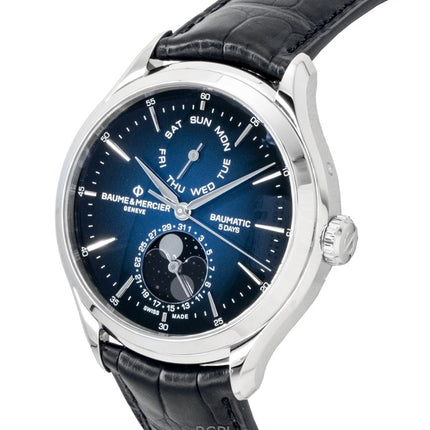 Baume &amp; Mercier Clifton nahkaranneke, kuunvaiheen sininen kellotaulu, automaattinen M0A10593 miesten kello
