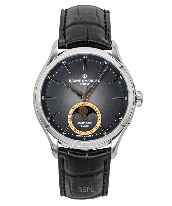 Baume &amp; Mercier Clifton nahkaranneke, kuunvaihe, musta kellotaulu, automaattinen M0A10758 miesten kello
