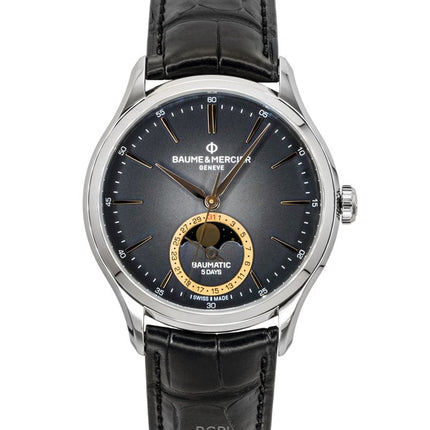 Baume &amp; Mercier Clifton nahkaranneke, kuunvaihe, musta kellotaulu, automaattinen M0A10758 miesten kello