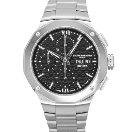 Baume &amp; Mercier Riviera Chronograph ruostumattomasta teräksestä valmistettu musta kellotaulu automaattinen M0A10825 100M miesten kello