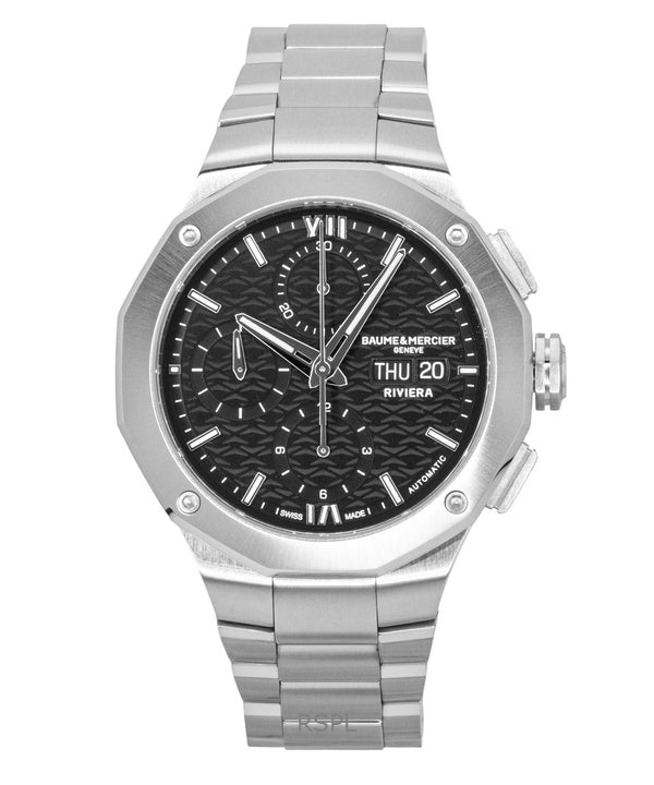 Baume &amp; Mercier Riviera Chronograph ruostumattomasta teräksestä valmistettu musta kellotaulu automaattinen M0A10825 100M miesten kello