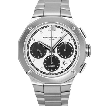 Baume &amp; Mercier Riviera Chronograph ruostumattomasta teräksestä valmistettu valkoinen kellotaulu automaattinen M0A10827 100M miesten kello