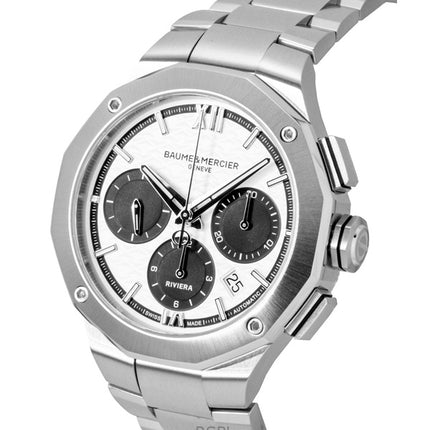 Baume &amp; Mercier Riviera Chronograph ruostumattomasta teräksestä valmistettu valkoinen kellotaulu automaattinen M0A10827 100M miesten kello