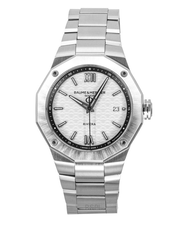 Baume &amp; Mercier Riviera ruostumattomasta teräksestä valmistettu hopeinen kellotaulu automaattinen M0A10829 100M miesten kello