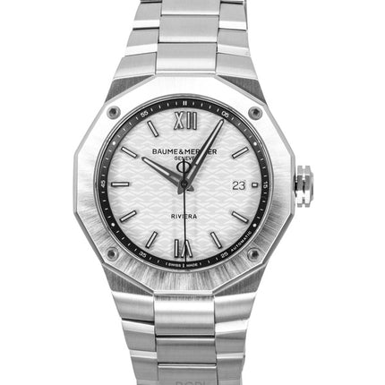 Baume &amp; Mercier Riviera ruostumattomasta teräksestä valmistettu hopeinen kellotaulu automaattinen M0A10829 100M miesten kello
