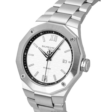 Baume &amp; Mercier Riviera ruostumattomasta teräksestä valmistettu hopeinen kellotaulu automaattinen M0A10829 100M miesten kello