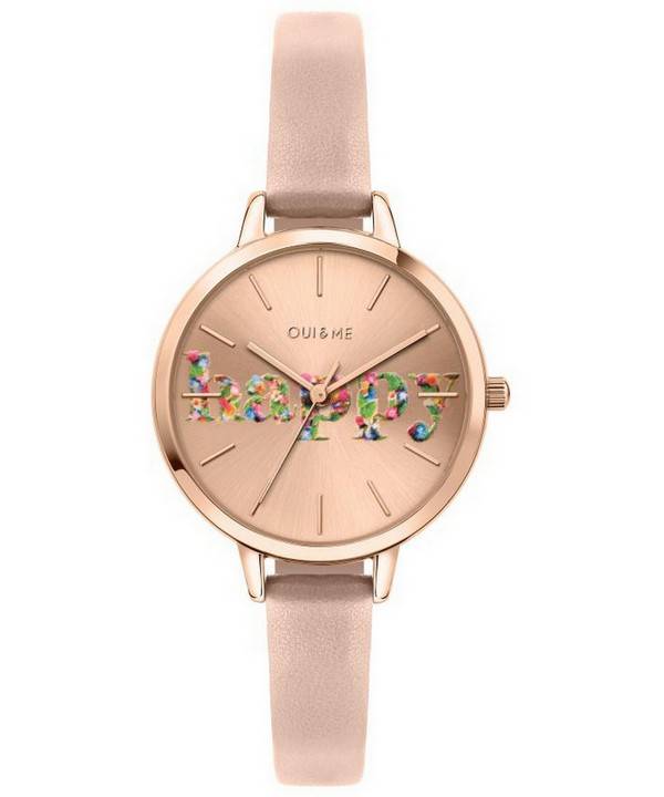Oui &, Me Petite Fleurette Rose Gold Sunray kellotaulu nahkaranneke kvartsi ME010009 naisten kello