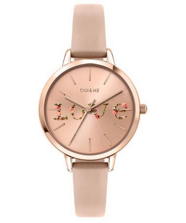 Oui &, Me Fleurette Rose Gold Sunray kellotaulu nahkaranneke kvartsi ME010018 naisten kello