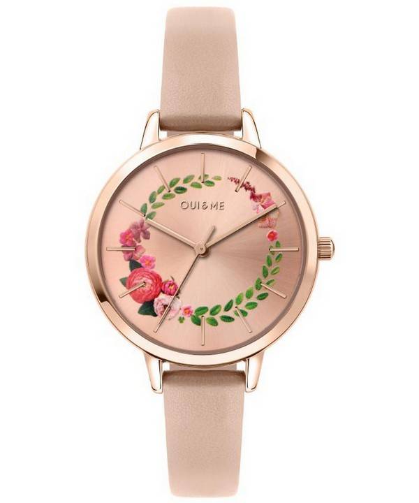 Oui &, Me Fleurette Rose Gold Sunray kellotaulu nahkaranneke kvartsi ME010038 naisten kello