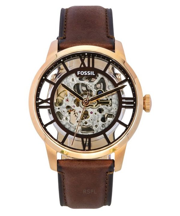 Fossil Townsman nahkaranneke, ruskea luurankokellotaulu, automaattinen ME3259 miesten kello