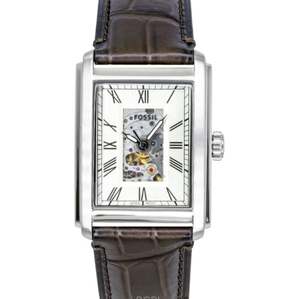 Fossil Carraway Croco -nahkahihnalla varustettu avosydänkuvioinen beige soittaa automaattista ME3272 miesten kelloa