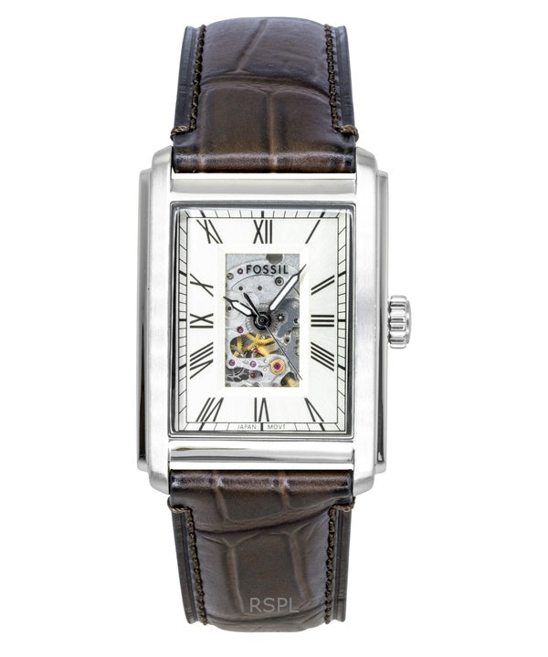 Fossil Carraway Croco -nahkahihnalla varustettu avosydänkuvioinen beige soittaa automaattista ME3272 miesten kelloa