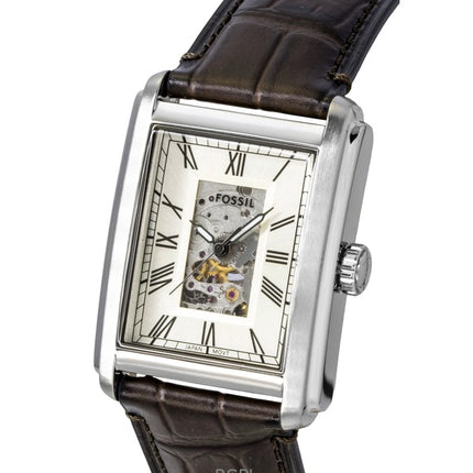 Fossil Carraway Croco -nahkahihnalla varustettu avosydänkuvioinen beige soittaa automaattista ME3272 miesten kelloa