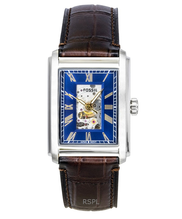 Fossil Carraway Croco -nahkahihnalla varustettu avosydänkuvioinen sininen kellotaulu, automaattinen ME3273 miesten kello