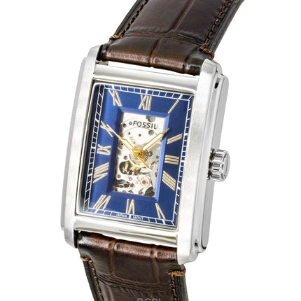 Fossil Carraway Croco -nahkahihnalla varustettu avosydänkuvioinen sininen kellotaulu, automaattinen ME3273 miesten kello