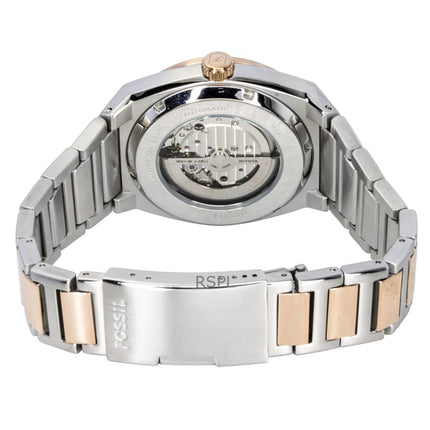 Fossil Everett kaksivärinen ruostumattomasta teräksestä valmistettu avosydänkuvioinen musta kellotaulu, automaattinen ME3277 miesten kello