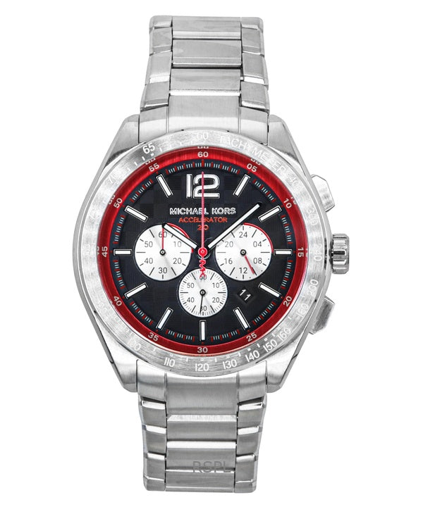 Michael Kors Oversized Accelerator 2.0 Chronograph -rannekello ruostumattomasta teräksestä, mustasta kellotaulusta, kvartsi, MK9176, miesten kello