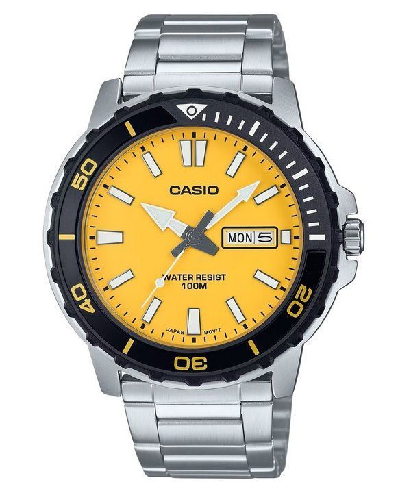 Casio Standard Analoginen ruostumattomasta teräksestä valmistettu keltainen kellotaulu kvartsi MTD-125D-9AV 100M miesten kello