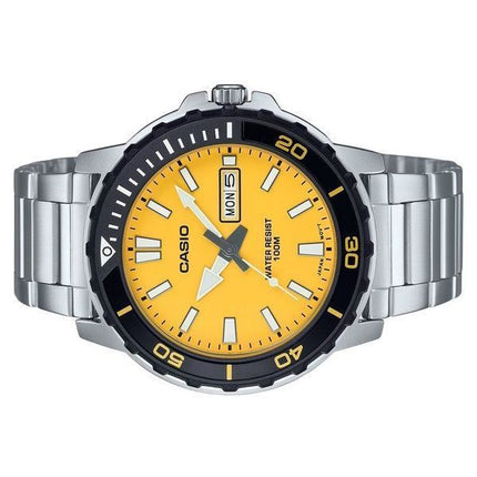 Casio Standard Analoginen ruostumattomasta teräksestä valmistettu keltainen kellotaulu kvartsi MTD-125D-9AV 100M miesten kello