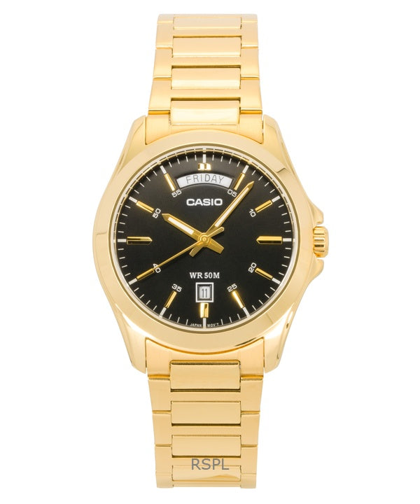 Casio Standard Analog Gold Tone Ruostumattomasta Teräksestä Musta Kellotaulu Quartz MTP-1370G-1AV Miesten Kello