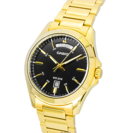 Casio Standard Analog Gold Tone Ruostumattomasta Teräksestä Musta Kellotaulu Quartz MTP-1370G-1AV Miesten Kello