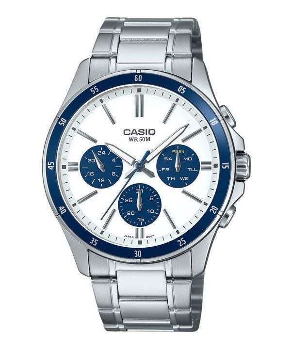 Casio Standard analoginen ionipinnoitettu ruostumattomasta teräksestä valmistettu valkoinen kellotaulu kvartsi MTP-1374D-7A2V mi