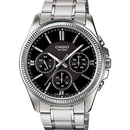 Casio Enticer analoginen ruostumattomasta teräksestä valmistettu musta kellotaulu kvartsi MTP-1375D-1AV miesten kello